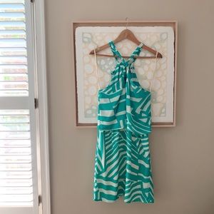 Print halter tie mini dress